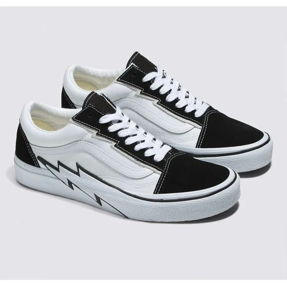 Vans Old Skool Bolt Black & White Lightning Low Top Sneakers SZ 6.5 M ,8.0 W